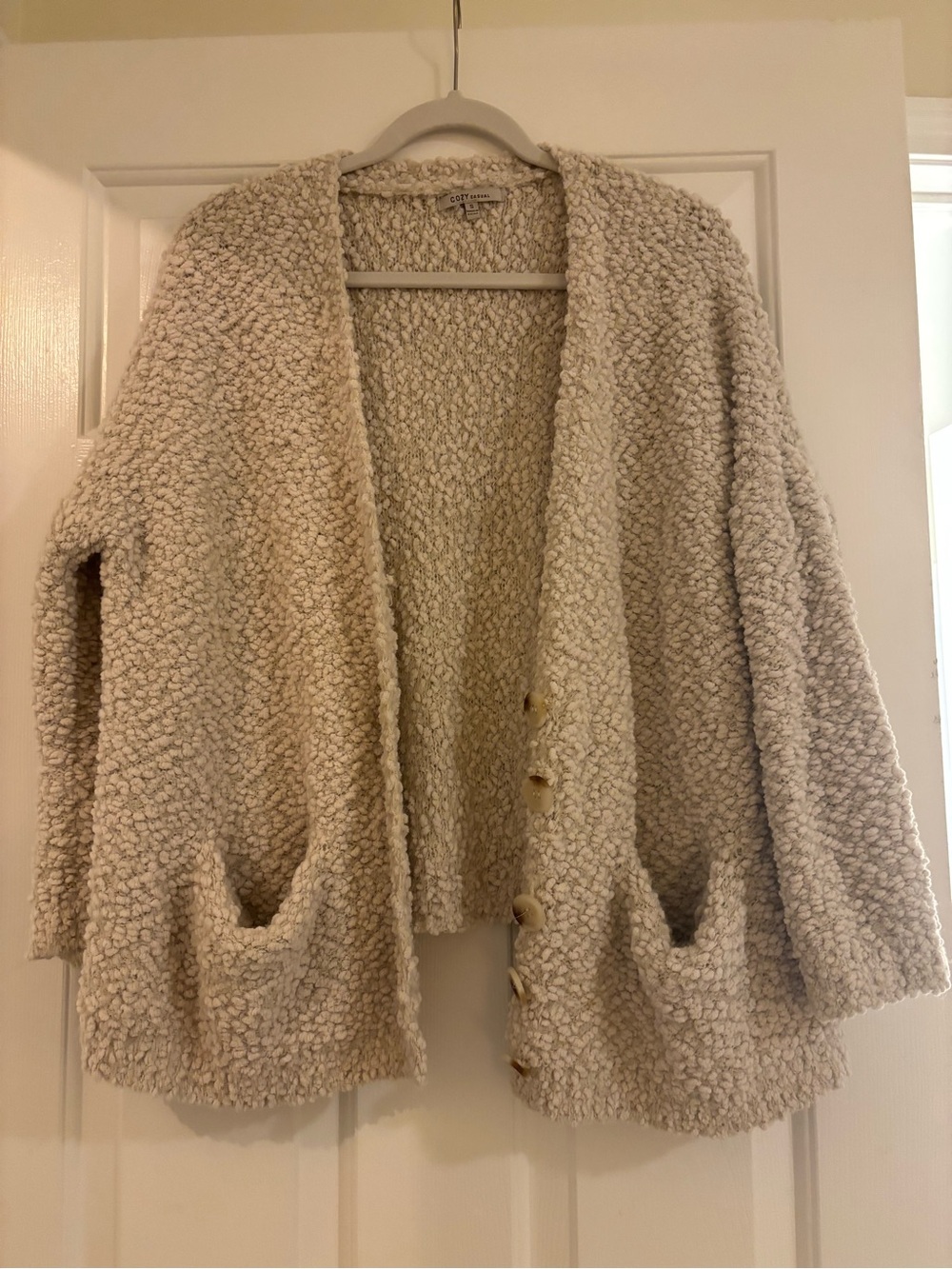 Cozy Casual Cream Bouclé Button-Front Women's Cardigan